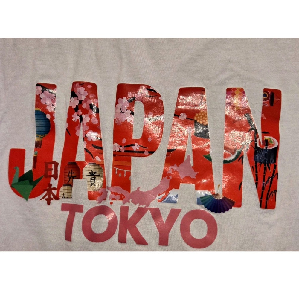 Japan Tokyo Graphic Tee‎ Mens Medium White Cotton Souvenir Shirt Cherry Blossoms